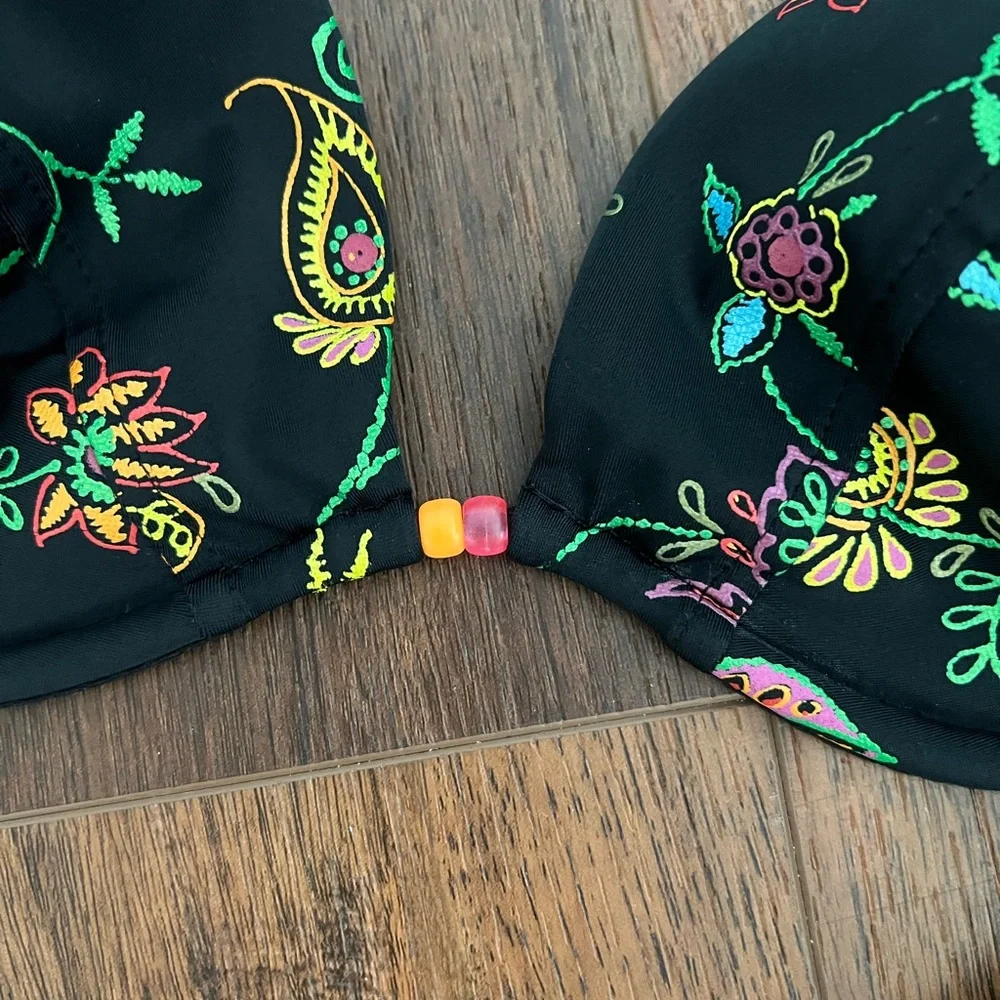 Vintage Victoria's Secret Black Paisley Colorful Bikini Size Medium
